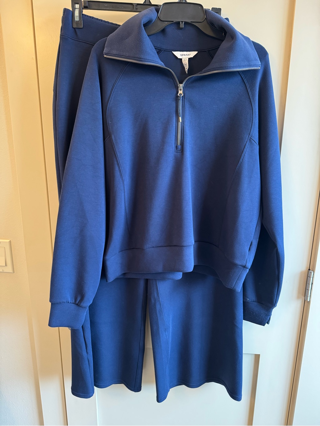 Spanx Air Essentials Wide Leg Pants & Quarter-Zip Pullover Set Timeless Navy